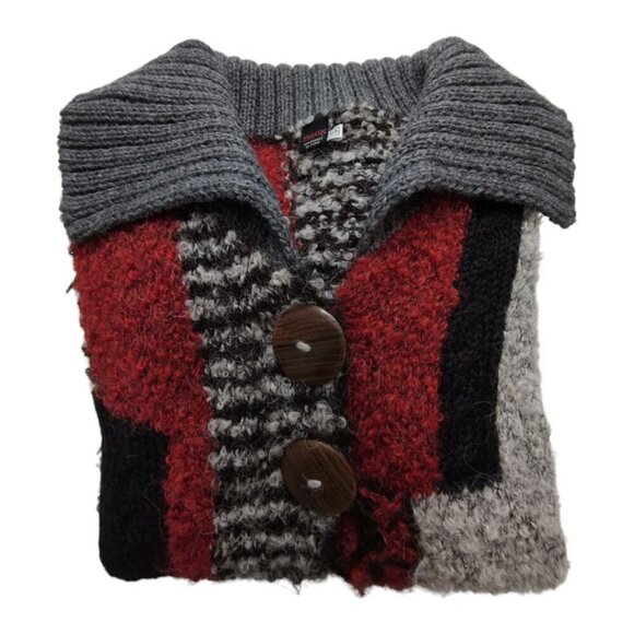 Tabask Patchwork Cardigan Handmade Alpaca Wool Lagenlook Sweater Jacket Size S - Picture 10 of 10